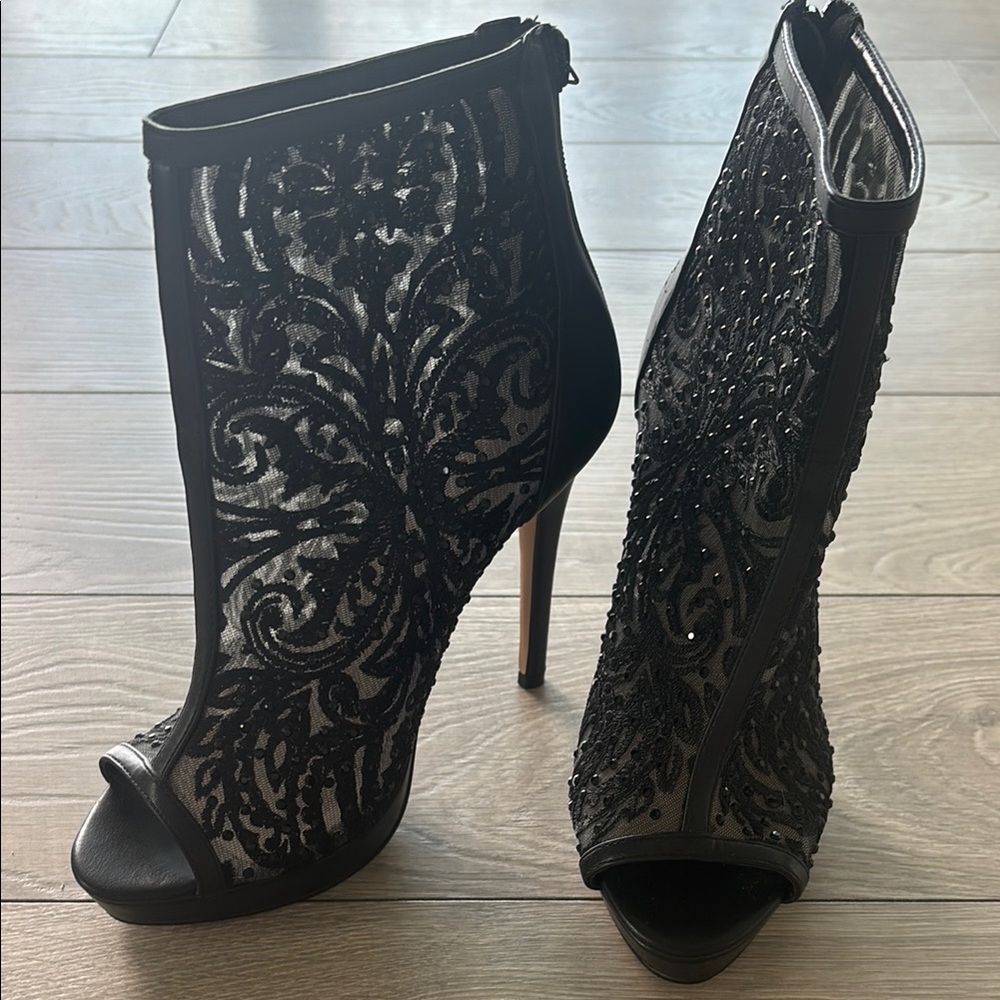 Aldo Black Stiletto Heels with Intricate Lace